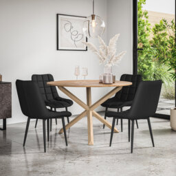 Malvern Round Dining Table And Chairs -  Table Top w Legs + Nova Faux Leather Dining Chair Set Of 4