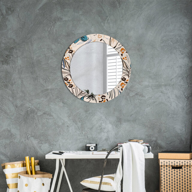 Huldar Round Glass Framed Wall Mounted Accent Mirror in Black/Blue/Yellow