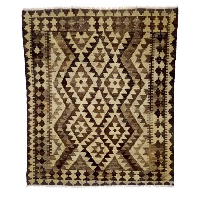 Renfro Afghan Lumber Handmade Kilim Wool Brown/Beige/Black Rug