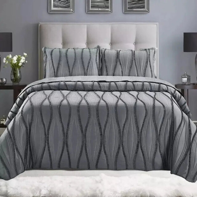 3 Piece Quilted Bedspread Reversible Comforter Bedding Set Bed Throw