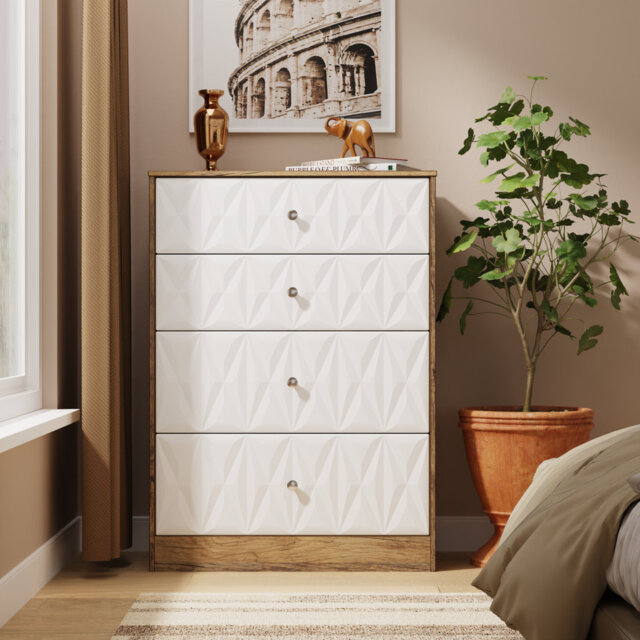 Ceinwen 4 Drawer Deep Chest in White Matt & Vintage Oak (Ready Assembled)