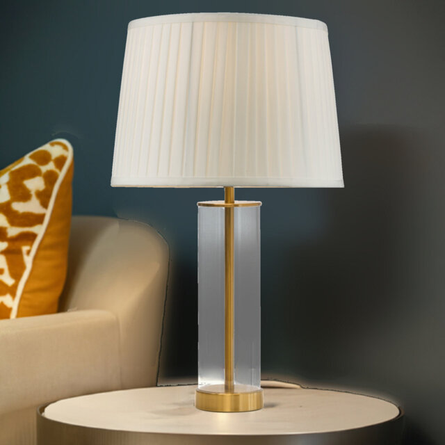 Albesa 57cm Cylinder Clear Glass Gold Metal Table Lamp