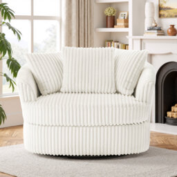 Ultra Plush Faux Rabbit Fur Oversized Swivel Barrel Chair with Three Pillows