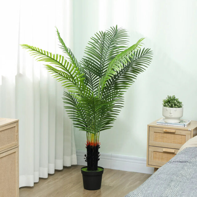 Artificial Areca Palm Tree With  Leaves, Decorative Artificial Plant With Plastic Pot And Flocked Soil, Fake Plant For Home Office Decor