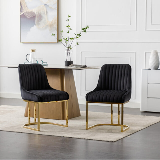 Wahson Dining Chairs Set of 2 in Velvet Modern Elegant Kitchen Chairs in Gold Metal Frame for Living Room Restaurant Cafe, Gray