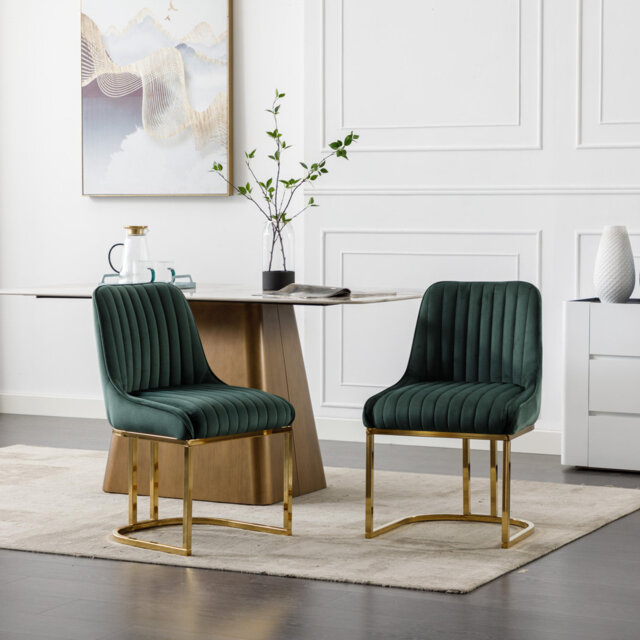 Velvet Modern Upholstered Dining Chairs Elegant Kitchen Chairs Sturdy Gold Metal Frame for Living Room Restaurant Cafe