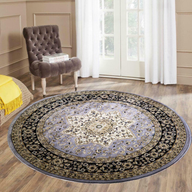 Non Slip Traditional Round Rug 120x120 cm â Turkish Polypropylene Carpet for Living Room, Bedroom & Dining Room
