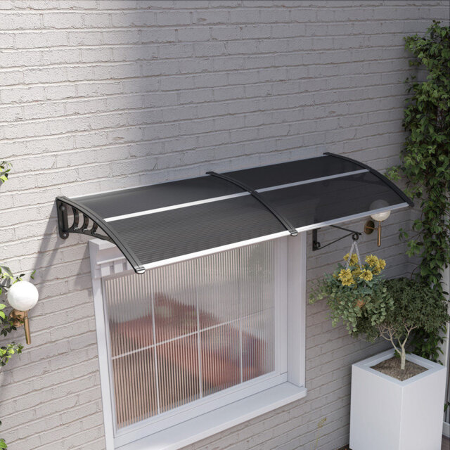 Clear 196 cm x 75 cm Polycarbonate Door and Window Awning, Outdoor Weather and UV Resistant Rain Shelter for Front Doors, Back Doors, and Porches with