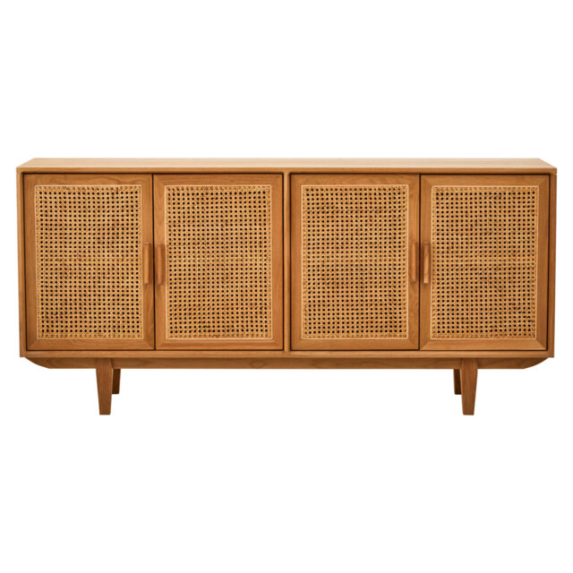 Lyon Rattan and Oak Wood 4 Door Sideboard
