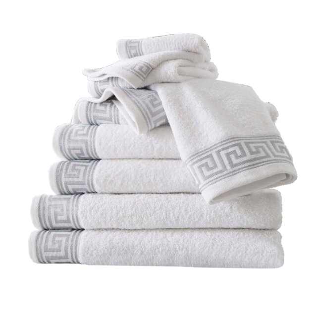 8 Piece Greek Towel Bale Set - Egyptian Cotton Luxury Soft & Quick Dry Towelette, 4 Face, 2 Hand and 2 Bath Towels Set