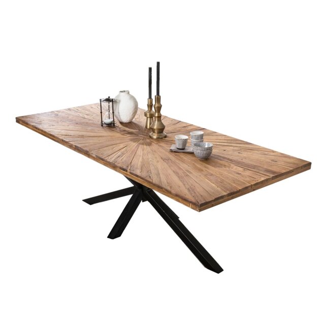 Isaac Teak Solid Wood Top Metal Base Dining Table
