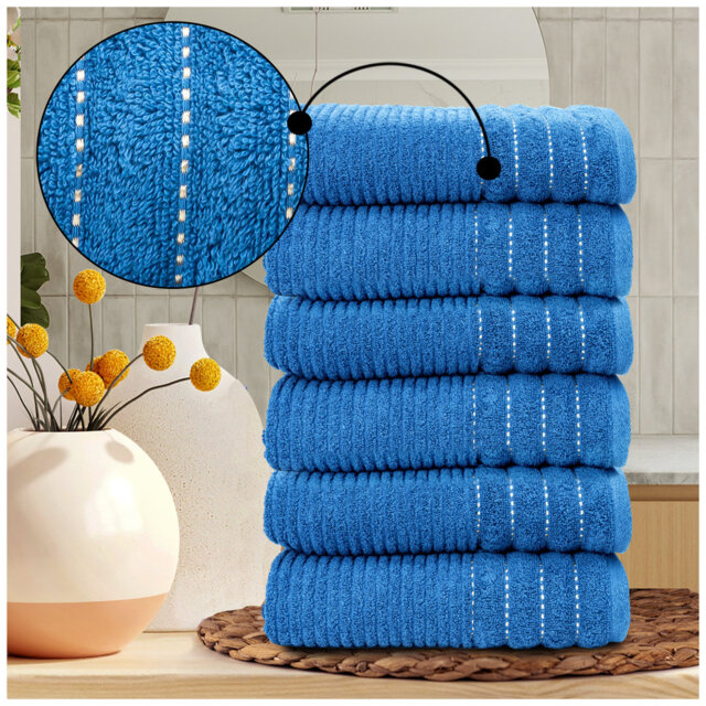 6 Pack Premium Ribbed Cotton Towels, Everyday Comfort Hand, Bath Towels & Sheet, Soft Feel, Quick Dry & Highly Absorbent