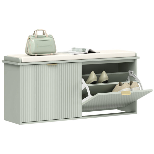 HOMCOM Shoe Bench, Padded Seat Cushion, Flip-Drawer, 104x26x47.5cm