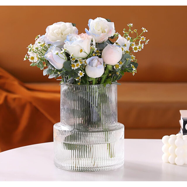 19CM Fluted Ribbed Vase, Stylish Tulip Flower Vase for Home, Wedding & Table Decor