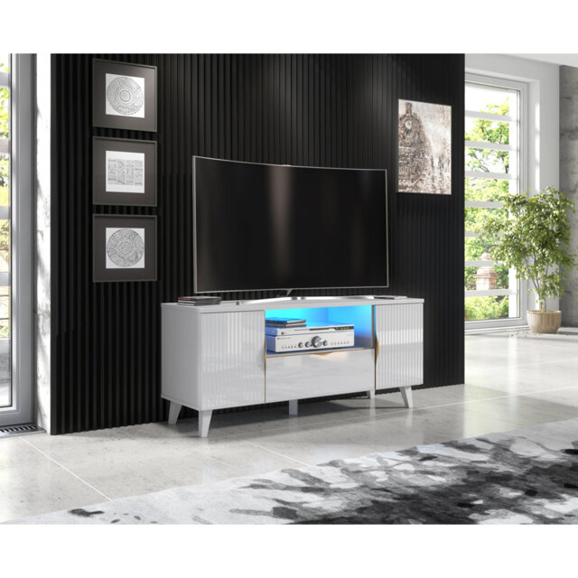 Azzurro08 White TV Stand for TVs up to 55in with Blue LED Lights
