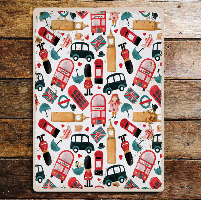London Watercolor Pattern British England Wall Décor