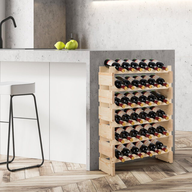 Treyton 36 Bottle Solid Wood Floor Wine Bottle Rack in Beige