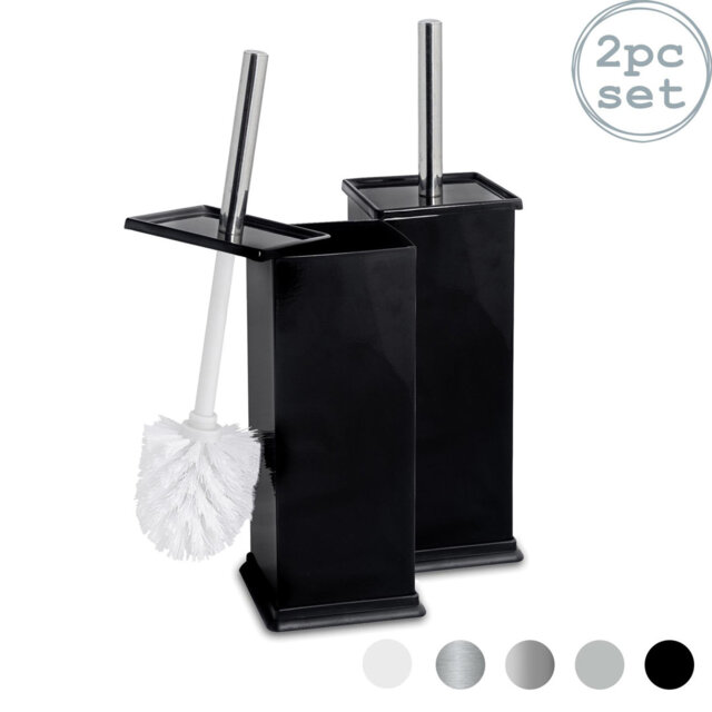 Harbour Housewares - 2x Square Toilet Brushes with Holder - Toilet Cleaning Brush Set with Non Slip Base