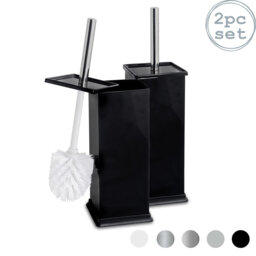 Harbour Housewares - 2x Square Toilet Brushes with Holder - Toilet Cleaning Brush Set with Non Slip Base