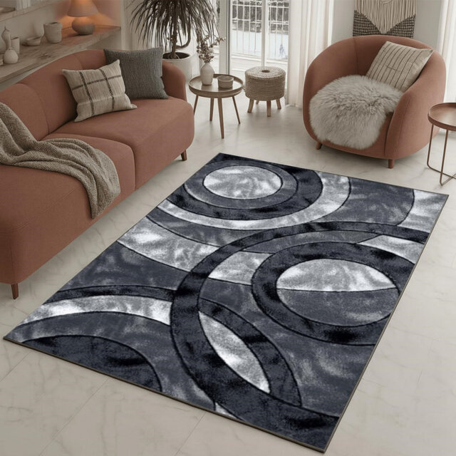 Retro Area Rug - Super Soft Large Living Room Bedroom Bedside Carpet High Dense Pile Non Slip Thick Solid Color Washable Kitchen Rugs (Grey, 120 X 170
