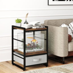 Nightstand Bedside Table With Fabric Drawer Open Wood Shelf