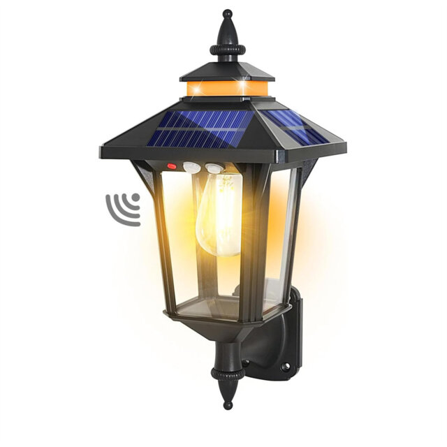 Edveh Satin Black Solar Powered Outdoor Wall Lantern