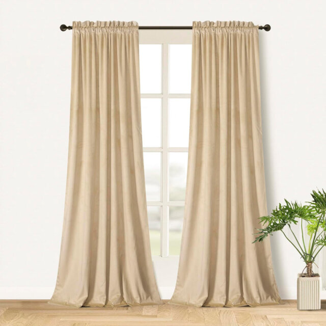 "52""W Cream 2 Panels Luxury Decor Blackout Curtains Drapes"