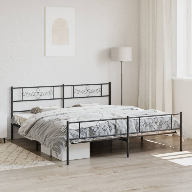 Metal Bed Frame With Headboard And Footboard Black Super King Size
