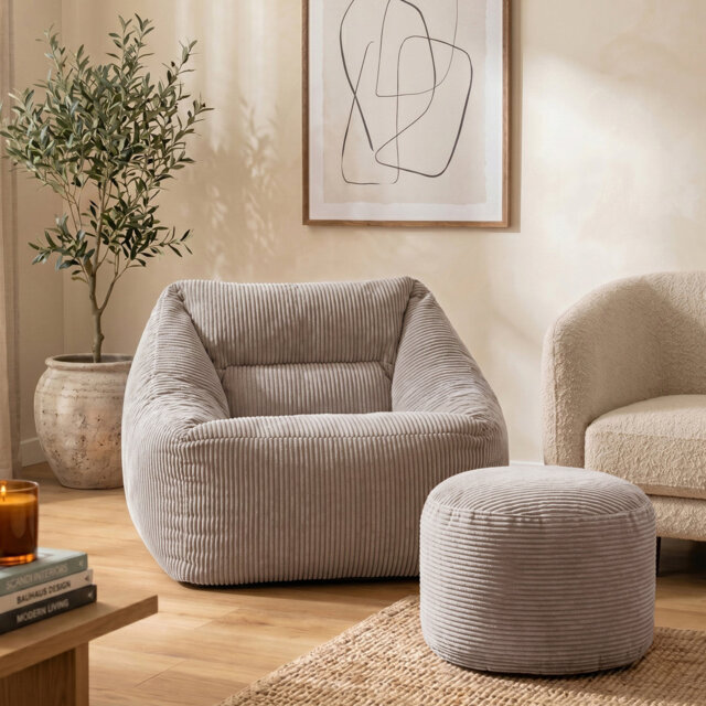 Natalia Corduroy Armchair Bean Bag and Round Footstool