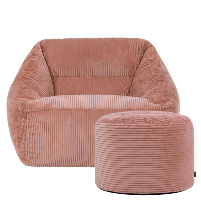 Bean Bag Bazaar Natalia Corduroy Armchair Bean Bag and Round Footstool