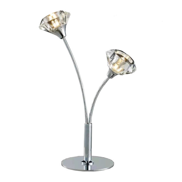 2 Light Table Lamp, UK Plug And Rocker Switch Included, Antique Brass Finish, G9 Bulb Caps, Clear Glass Shades
