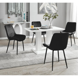 Edzard Double Pedestal High Gloss Dining Table Set with 4 Luxury Velvet Dining Chairs
