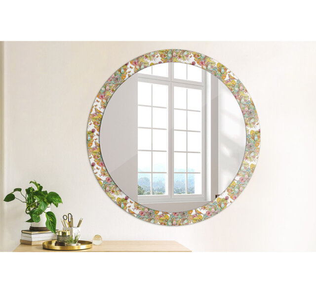 Huldar Round Glass Framed Wall Mounted Accent Mirror in White/Yellow