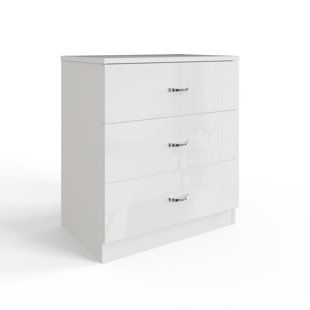 Brendle 3 Drawer Chest Of Drawers: 60cm Wide - High Gloss Front with Chrome Handles, Scratch Resistant.