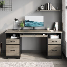 150cm Executive Desk With 2 File&Storage Drawers, Computer Writing Desk With Keyboard Tray For Home Office