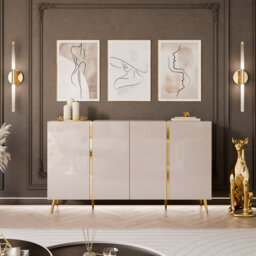 Sideboard ONYX 4D Cashmere High Gloss with Gold Legs – 158 cm