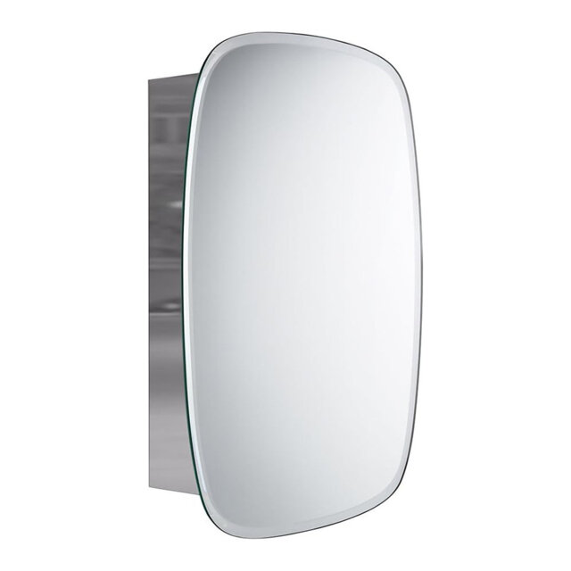 iBathUK Copenhagen Wall Mounted Stainless Steel Bathroom Mirror Cabinet, Modern Single Door Storage Unit with Shelf, 600 x 450mm