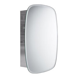 iBathUK Copenhagen Wall Mounted Stainless Steel Bathroom Mirror Cabinet, Modern Single Door Storage Unit with Shelf, 600 x 450mm