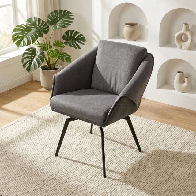 Velvet Swivel Dining Chairs, 180 Auto-Return Office Chair Modern Grey Accent Chairs, for Dining Room