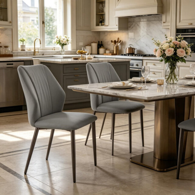 Leather Dining Chairs Set Of 2 Kitchen Side Chairs Modern Upholstered Curved Backrest Accent Chairs