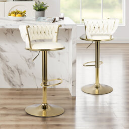 Adjustable Height Velvet Elegant Bar Stools with Gold Base