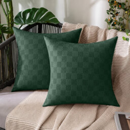 Check Velvet Cushion Covers, Set of 2 – Textured Plush Scatter Pillow Covers for Sofa, Bed & Living Room