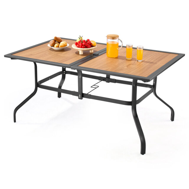 Outdoor Patio Dining Table Rectangular Wood-Like Garden Furniture for 6
