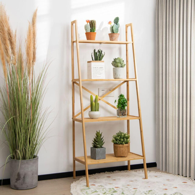 148cm H x 60cm W Bamboo / Rattan Ladder Bookcase