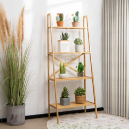 148cm H x 60cm W Bamboo / Rattan Ladder Bookcase