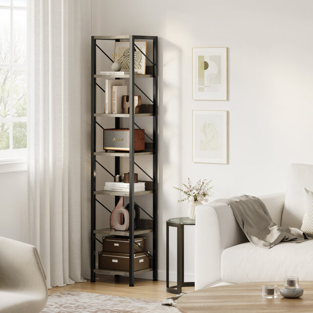 Narrow Bookshelf Tall Skinny Bookcase 6 Tier Storage Rack