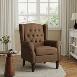 Duward 74Cm Wide Tufted Wingback Armchair with Solid Wood Legs