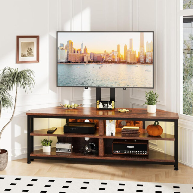 TV Stand Cabinet with LED Lighting and TV Mount