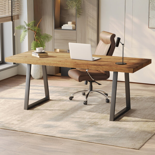 "63"" Solid Wood Executive Office Desk with Strong Metal Legs"
