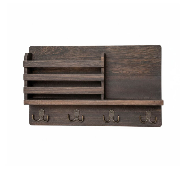 Wood Wall Organizer with Key Hooks